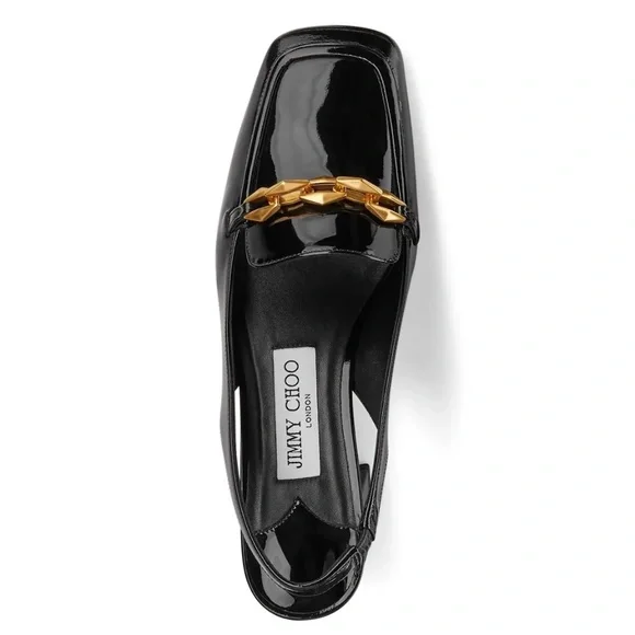JIMMY CHOO - (New) Diamond Tilda Black Patent Slingback Loafers - NEW - Picture 1 of 16